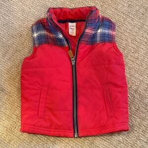 Vibrant Red Plaid Puffer Vest